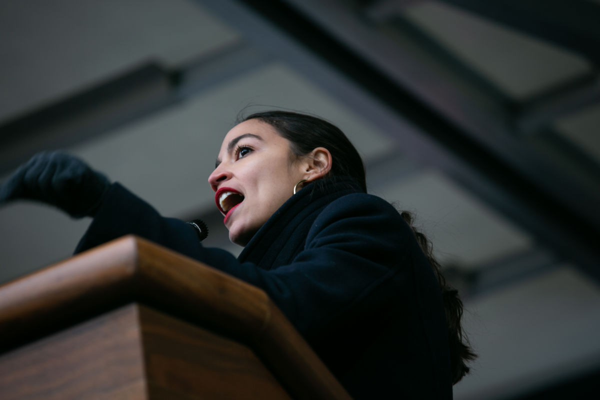 Rep. Alexandria Ocasio-Cortez speaks during the third annual Women's March near Columbus Circle in New York, on Saturday, January 19, 2019.