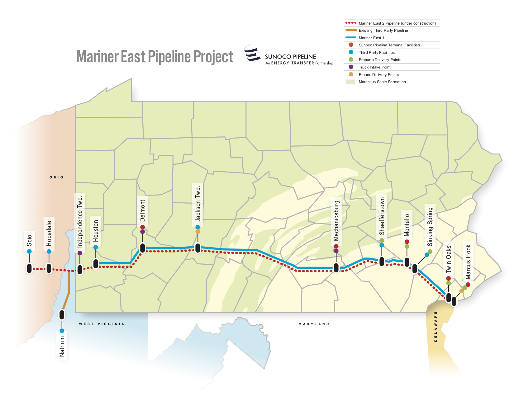 The routes of Mariner East pipeline projects span Pennsylvania.