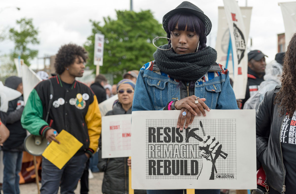 The Resist Reimagine Rebuild Coalition (formed in response to the Trump administration) organized a march on May Day 2017 to draw the connections between racial justice and economic justice.