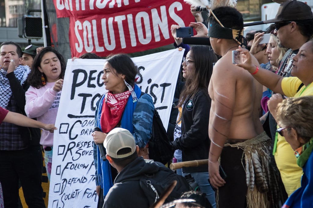 Indigenous and front-line communities demonstrate against climate profiteers and the fossil fuel industry on September 13, 2018, in San Francisco, California.
