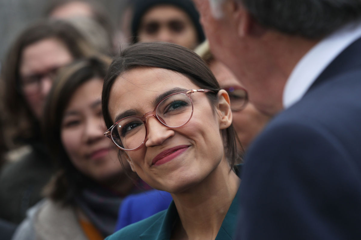 Rep. Alexandria Ocasio-Cortez during a news conference held along with Sen. Ed Markey to unveil their Green New Deal resolution in front of the U.S. Capitol, February 7, 2019, in Washington, D.C.