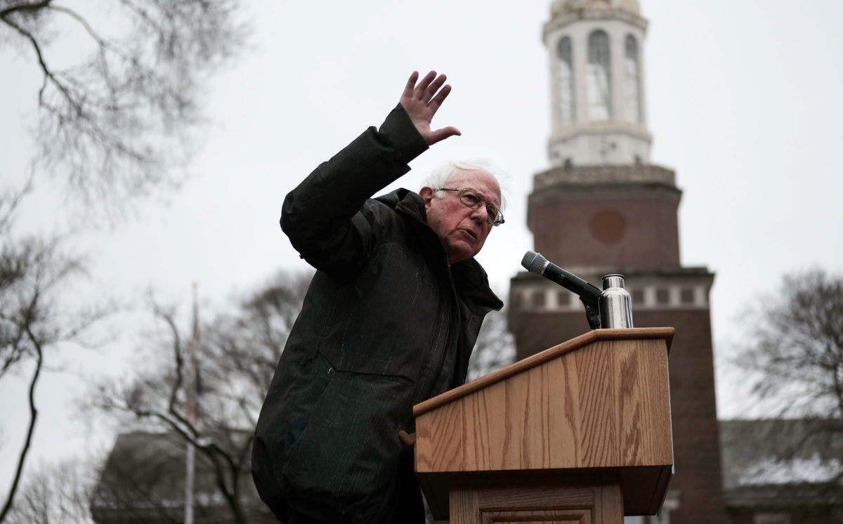 Democratic presidential candidate Sen. Bernie Sanders (I-Vermont) speaks to supporters at Brooklyn College on March 2, 2019, in the Brooklyn borough of New York City.