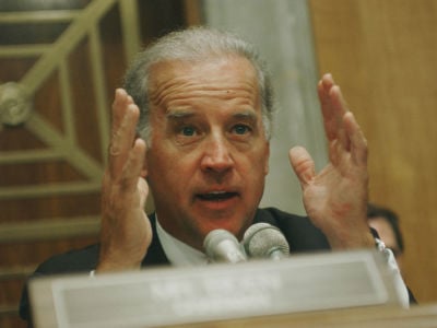 Joe Biden speaks during a hearing on June 26, 2002.