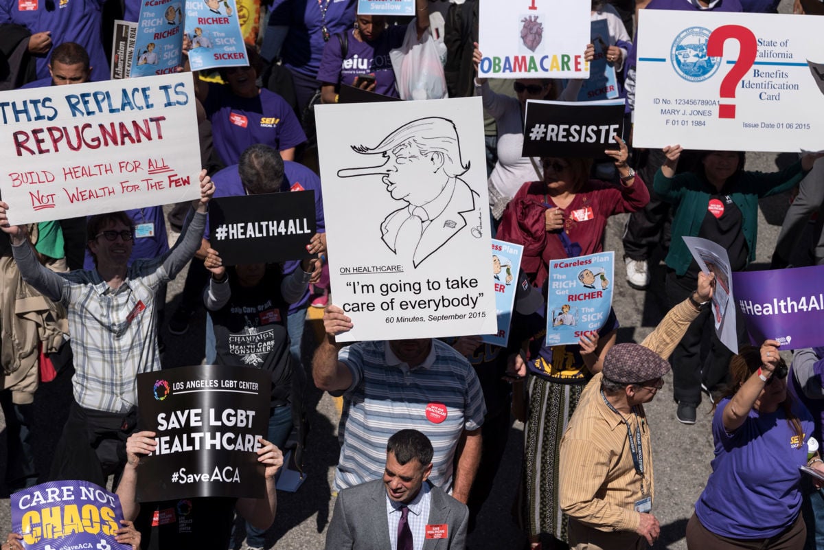 Affordable Care Act supporters participate in a rally in Los Angeles, California
