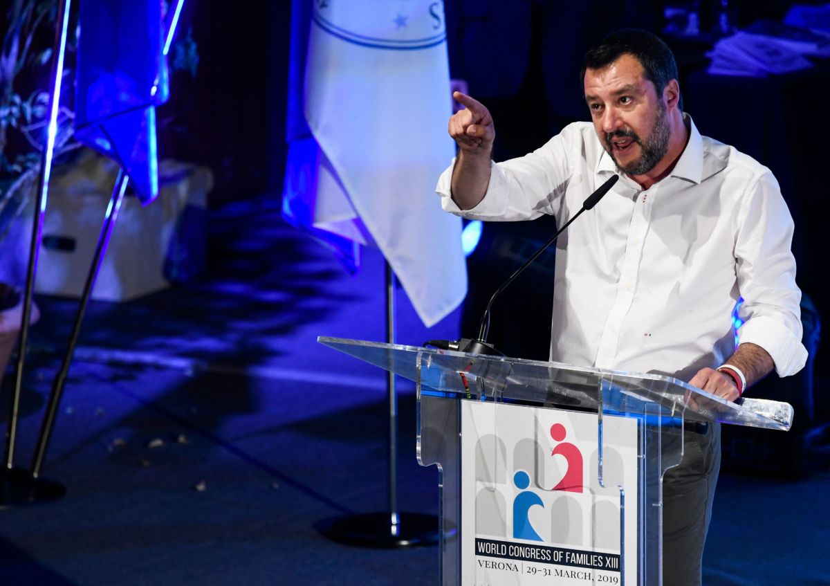 Italy's Interior Minister and deputy PM Matteo Salvini addresses the World Congress of Families (WCF) conference on March 30, 2019, in Verona.