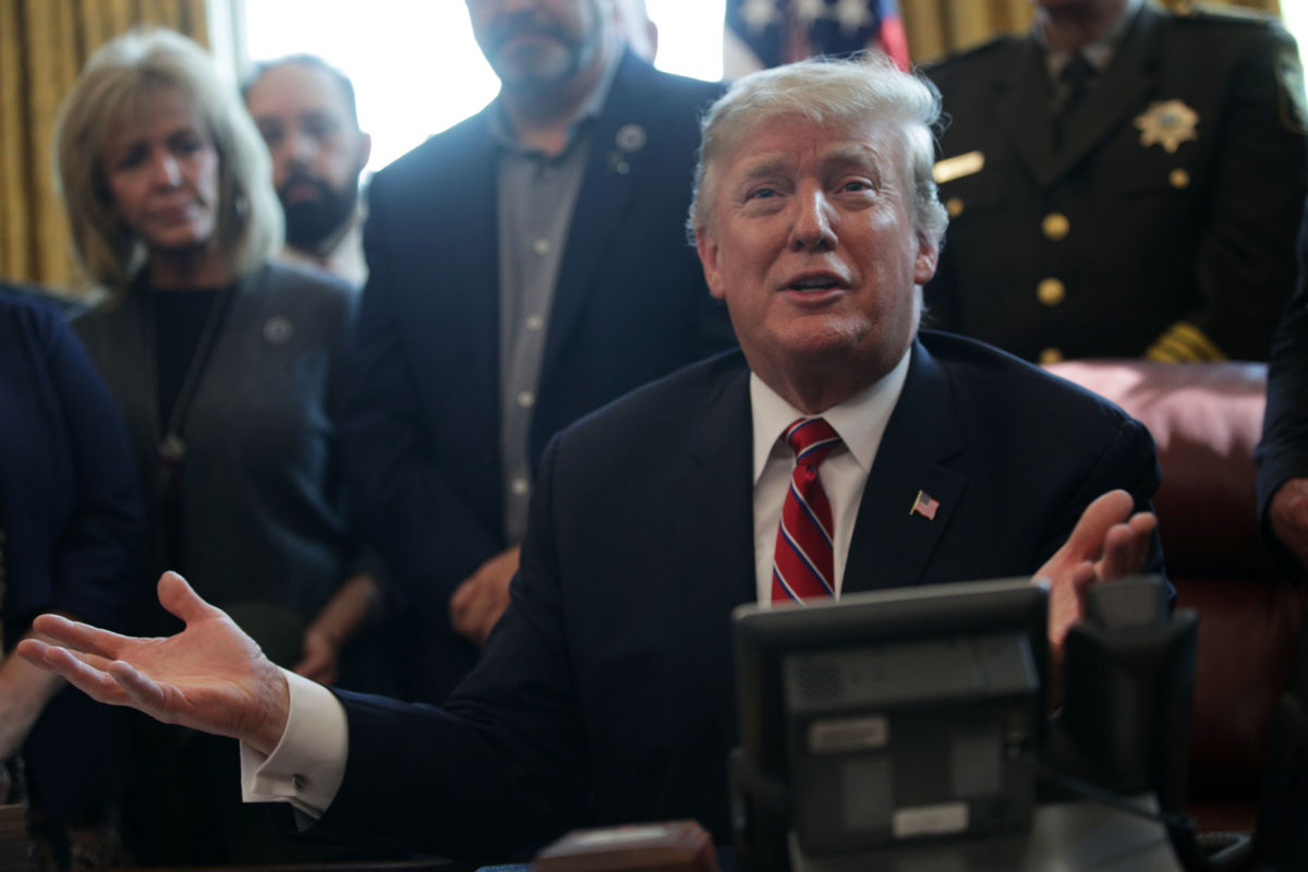 President Donald Trump speaks during an event on border security in the Oval Office of the White House March 15, 2019, in Washington, D.C.