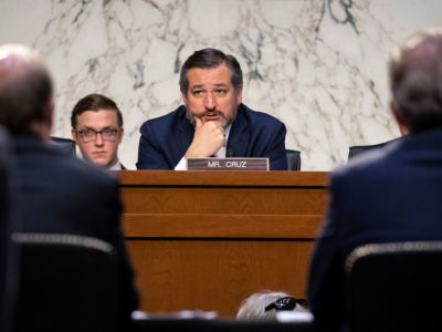 Sen. Ted Cruz (R-Texas) listens during a Senate Commerce Subcommittee