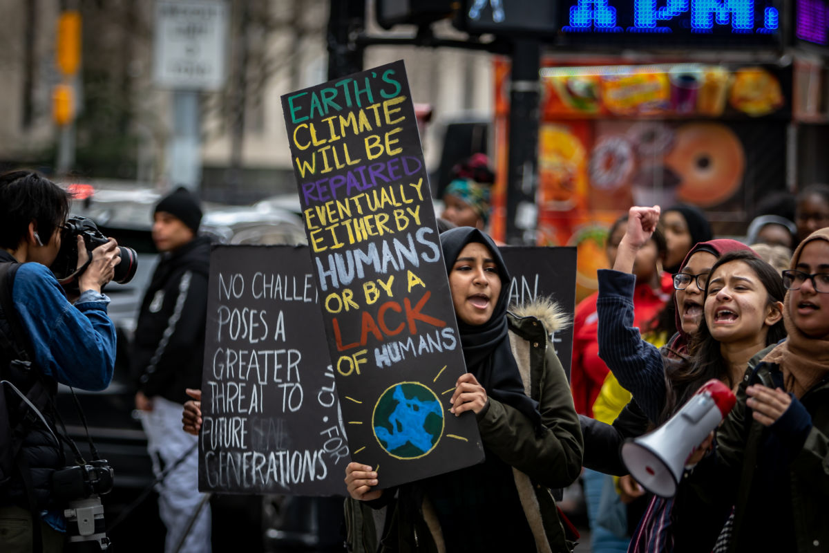 Thousands of students from New York City and around the world walked out of class on March 15, 2019, to protest the lack of action to protect the earth from catastrophic climate change.