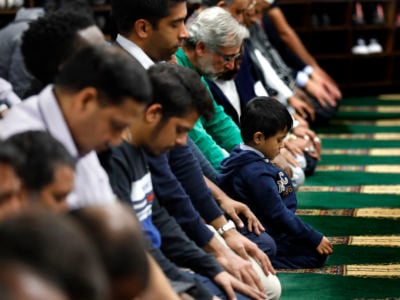 Muslims come together in prayer at The Islamic Center of Los Angeles one day after the shooting in a mosque in New Zealand killed 49 people.