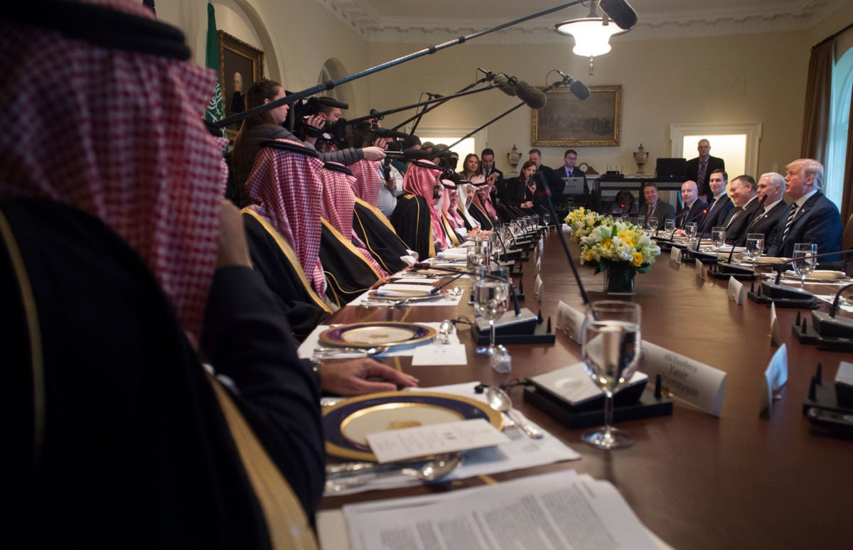 President Trump holds a lunch meeting with Saudi Arabia's Crown Prince Mohammed bin Salman and members of his delegation in the Cabinet Room of the White House in Washington, D.C., March 20, 2018.