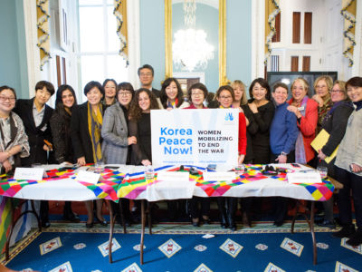 Members of Korea Peace Now! and South Korean Parliamentarians participate in a Hill briefing on March 12, 2019, to announce the launch of a global women-led campaign to end the Korean War.