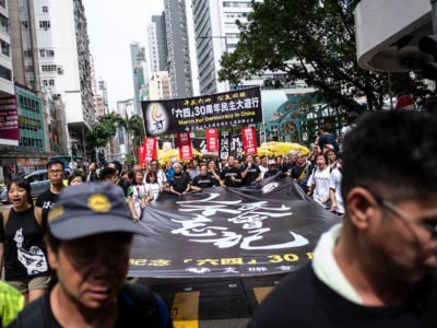 Pro-democracy activists march in Hong Kong in May 2019 to commemorate the 1989 Tiananmen Square protests.