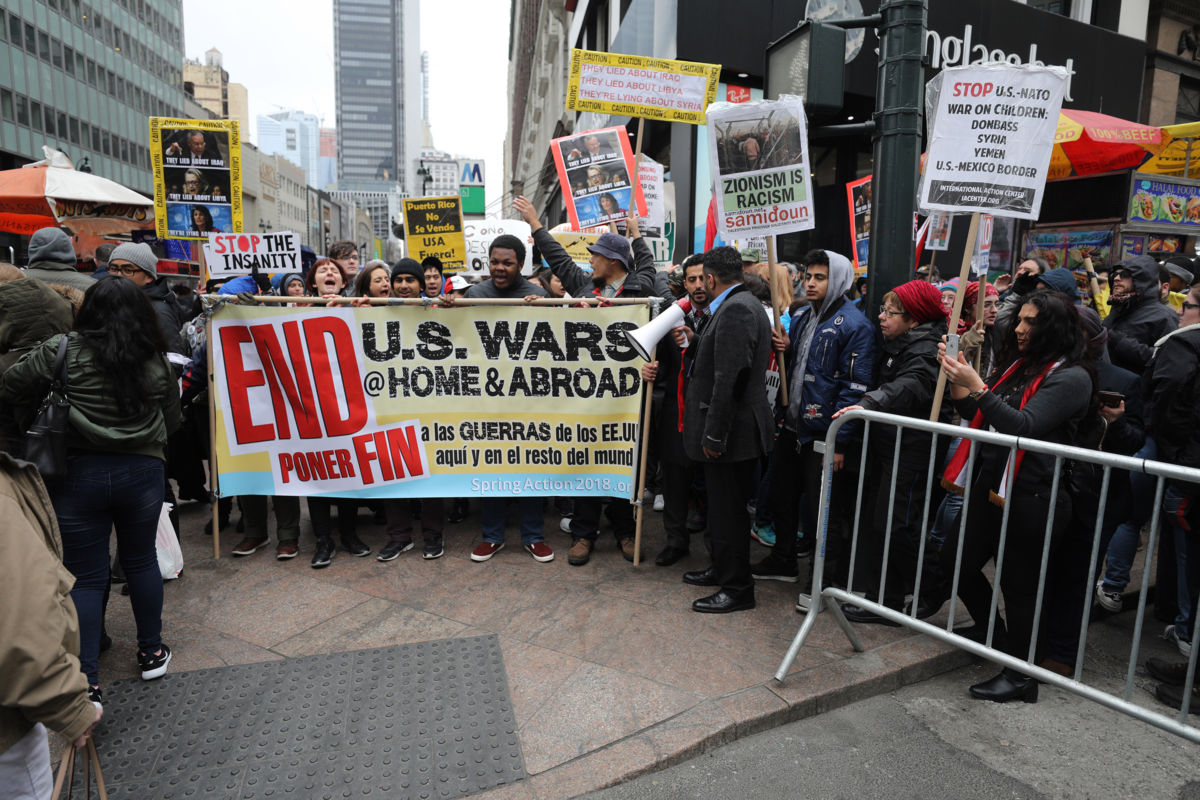 Protesters gather for an antiwar demonstration