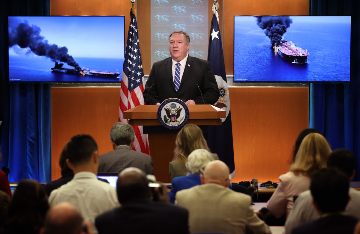U.S. Secretary of State Mike Pompeo speaks from the State Department briefing room on June 13, 2019, in Washington, D.C.