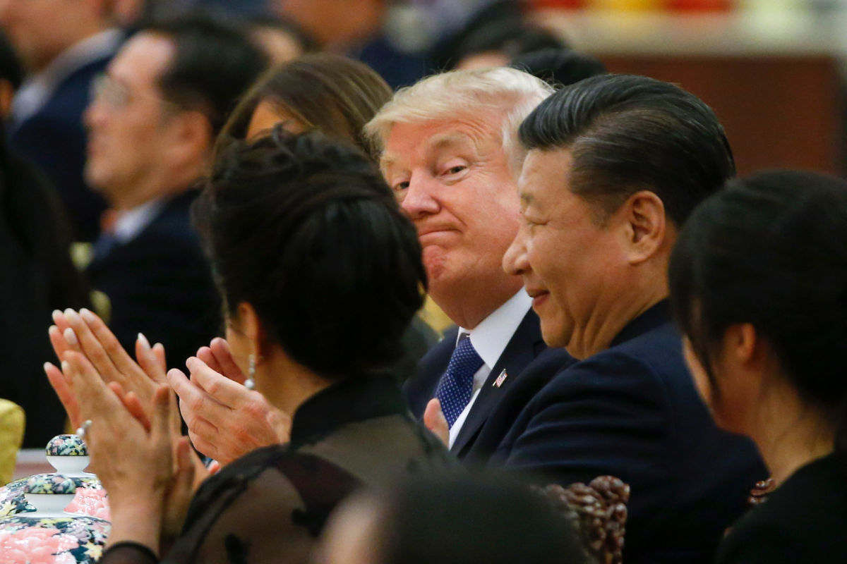 President Trump and China's President Xi Jinping attend a state dinner at the Great Hall of the People on November 9, 2017, in Beijing, China.