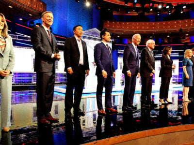 Democratic presidential candidates take the stage at the Adrienne Arsht Center for the Performing Arts in Miami on June 27, 2019, for Day 2 of the first Democratic presidential primary debates for the 2020 elections.