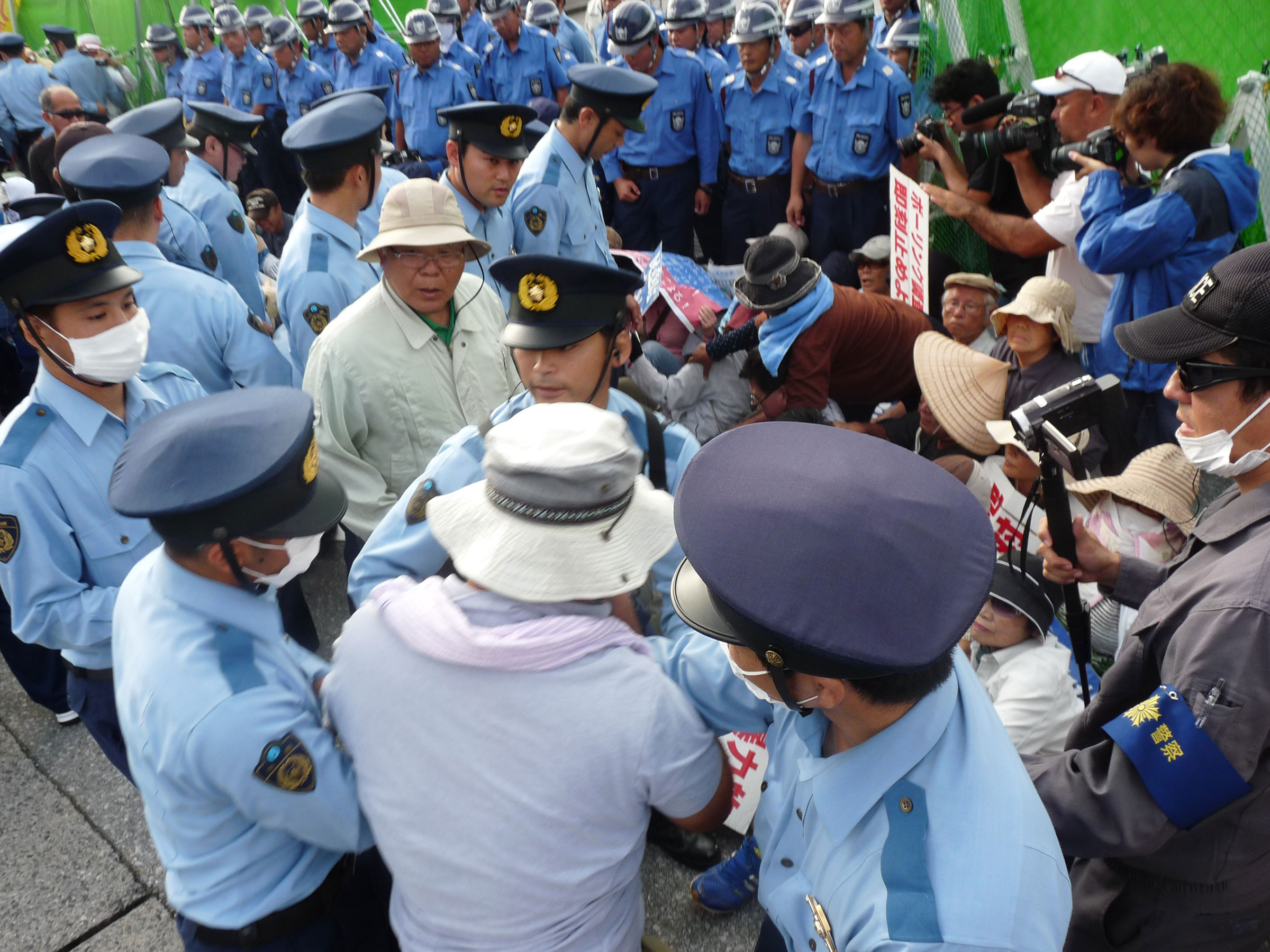 Protesters, many of them elders in their 70s and 80s, face off with police and security forces almost daily at Henoko on Okinawa island.