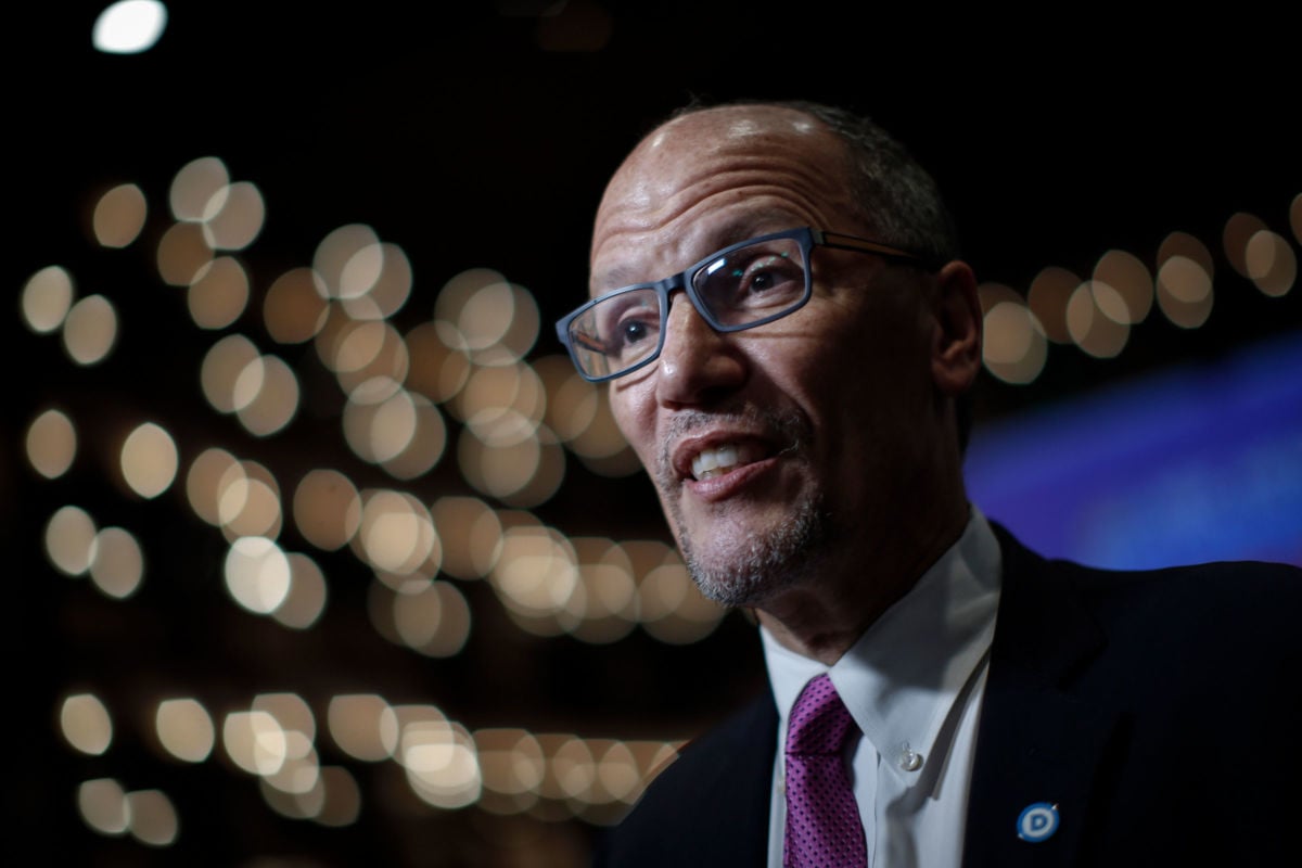 Democratic National Committee chairman Tom Perez speaks to reporters at the Adrienne Arsht Center for the Performing Arts, June 26, 2019, in Miami, Florida.