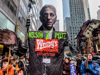 Farmworkers with Coalition of Immokalee Workers, students, faith and community leaders from around the country fasted for five days in front of the hedge fund offices of Nelson Peltz, the board chairman of the fast food giant Wendy's.