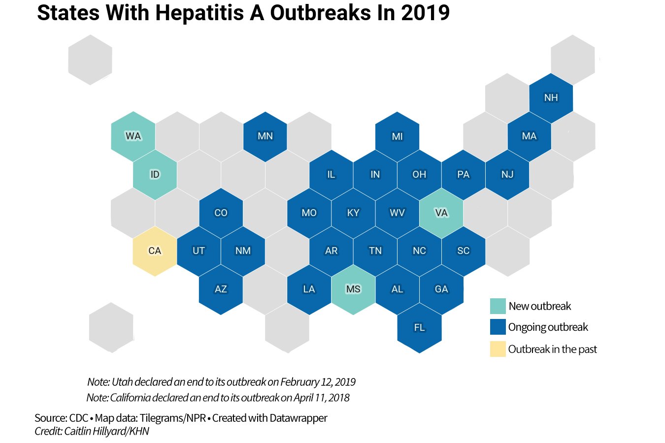 States with Hepatitis A Outbreaks in 2019