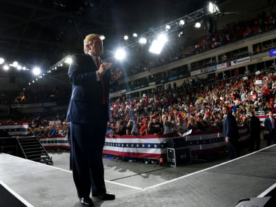President Trump speaks during a campaign rally at the SNHU Arena in Manchester, New Hampshire, on August 15, 2019.