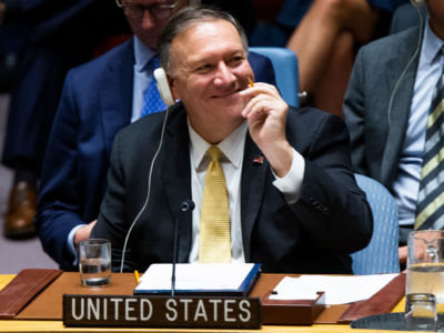 Secretary of State Mike Pompeo attends a Security Council meeting at the United Nations on August 20, 2019, in New York City.