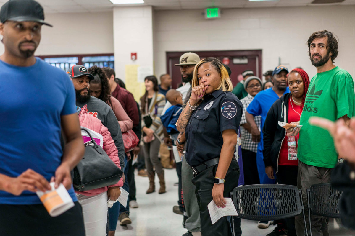 On election day at the Pittman Park Recreation Center polling location, thousands of voters line up to vote in Atlanta, Georgia, on Tuesday November 6, 2018.