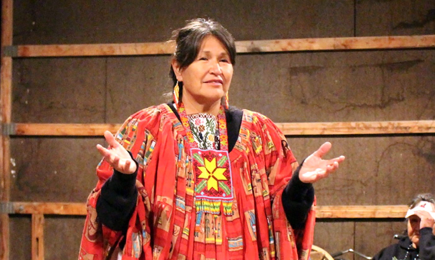 Cheryl Angel in a late-night talking circle, sharing reflections about her Lakota ancestors: “We were never into entitlement; that's why we didn't have kings. We were into revering, honoring, relating to everything around us. All of these living spirits around us… That's the system nobody is talking about, that needs to be protected.”