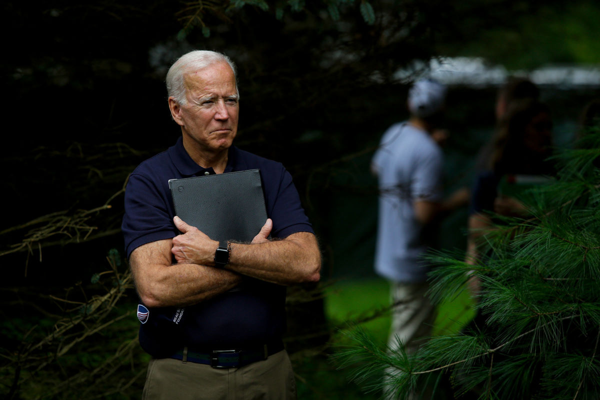 Former Vice President Joe Biden waits to be introduced during the Democratic Polk County Steak Fry on September 21, 2019, in Des Moines, Iowa.