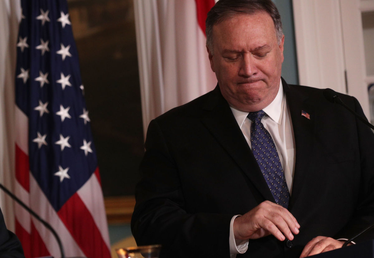 Secretary of State Mike Pompeo pauses during remarks