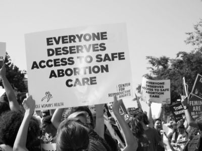 Pro-choice activists demonstrate in front of the Supreme Court in Washington, D.C. on June 27, 2016.