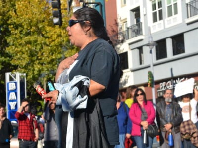 Corrina Gould speaks at a protest in Emeryville, November 2012.