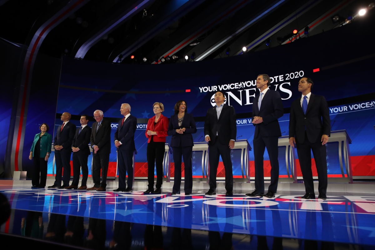 Democratic presidential candidates appear on stage before the start of the Democratic Presidential Debate on September 12, 2019, in Houston, Texas.