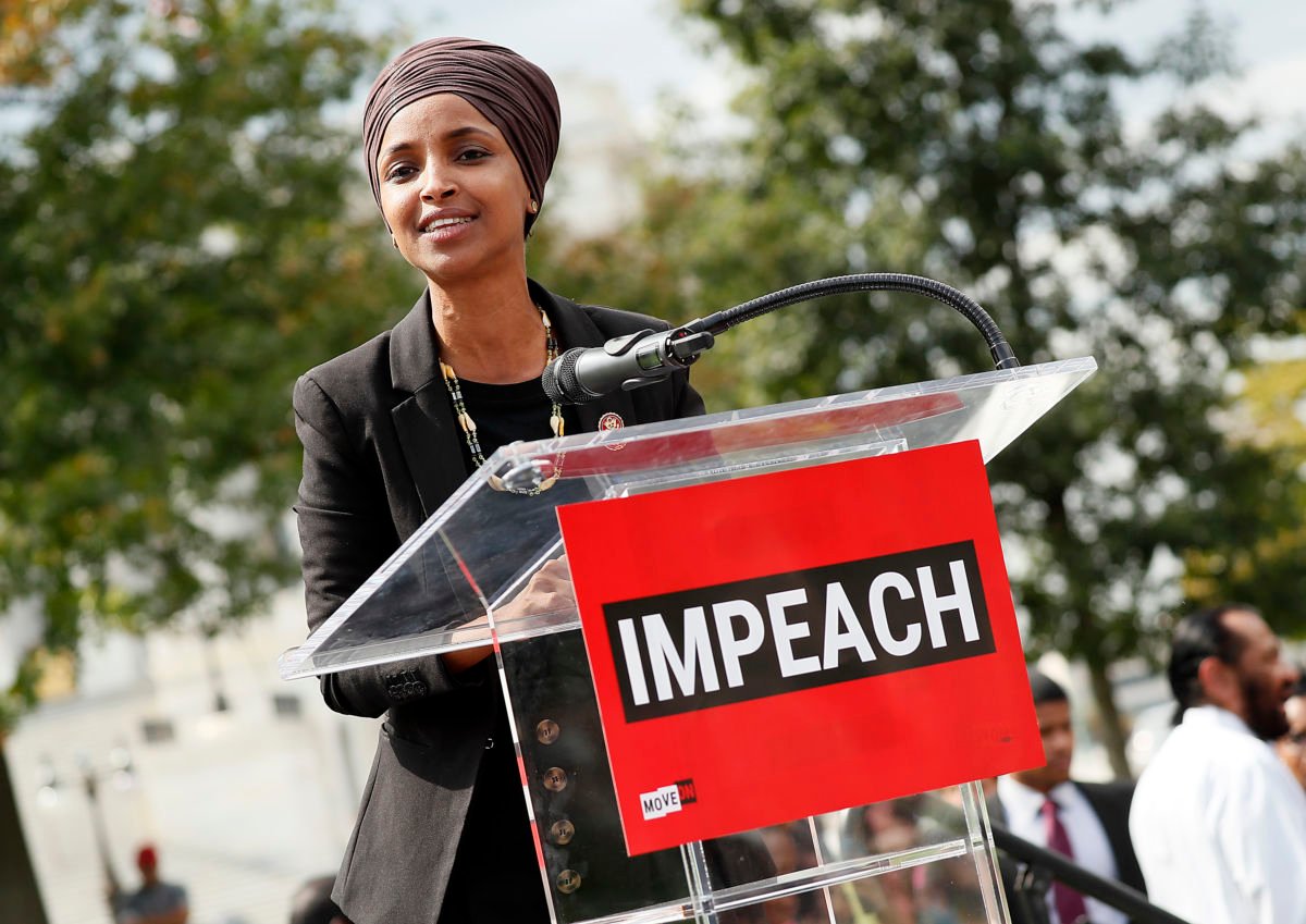Rep. Ilhan Omar speaks at the “Impeachment Now!” rally in support of an immediate inquiry toward articles of impeachment against President Trump on September 26, 2019, on the grounds of the U.S. Capitol in Washington, D.C.
