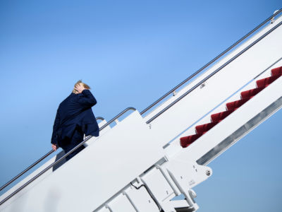 President Trump boards Air Force One at Joint Base Andrews in Maryland