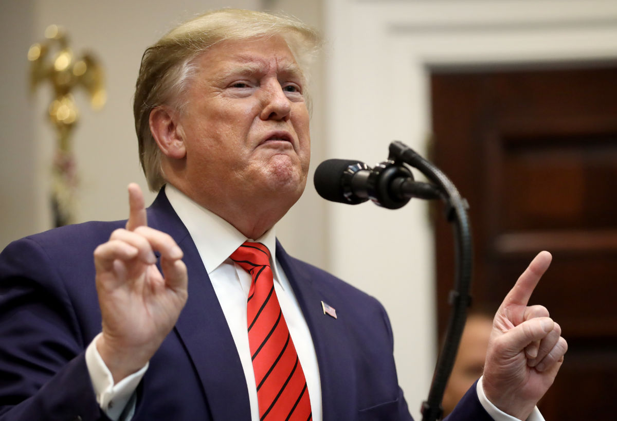 President Trump responds to a question from a reporter at an event for the signing of two executive orders at the White House, October 9, 2019, in Washington, D.C.