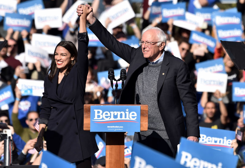 Alexandria Ocasio-Cortez Backs Bernie Sanders at Packed NYC Rally