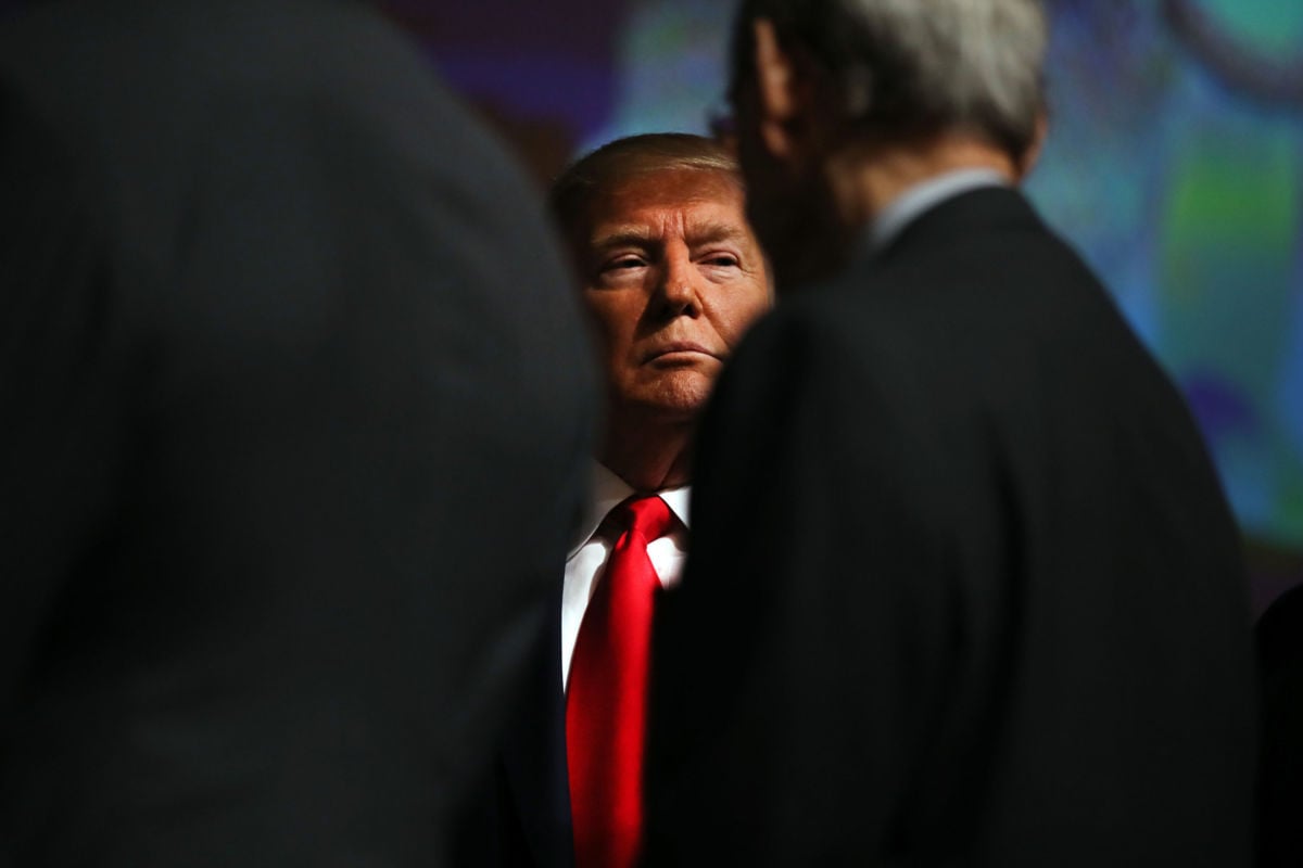 President Trump walks on to the stage to speak at the Economic Club of New York on November 12, 2019, in New York City.