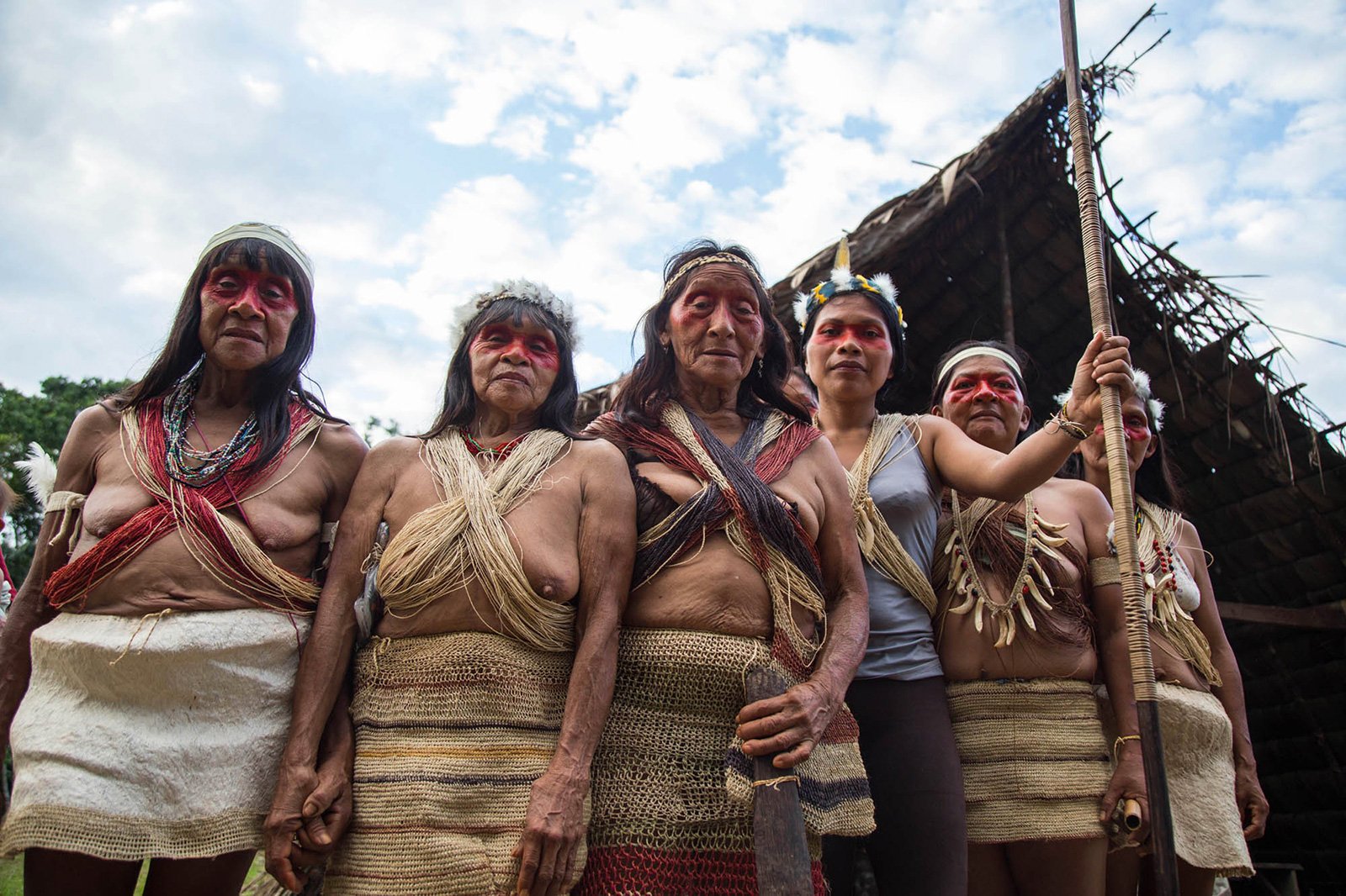 Waorani women of different generations stand together during a historic assembly in their territory in the Pastaza region, Ecuadorian Amazon.