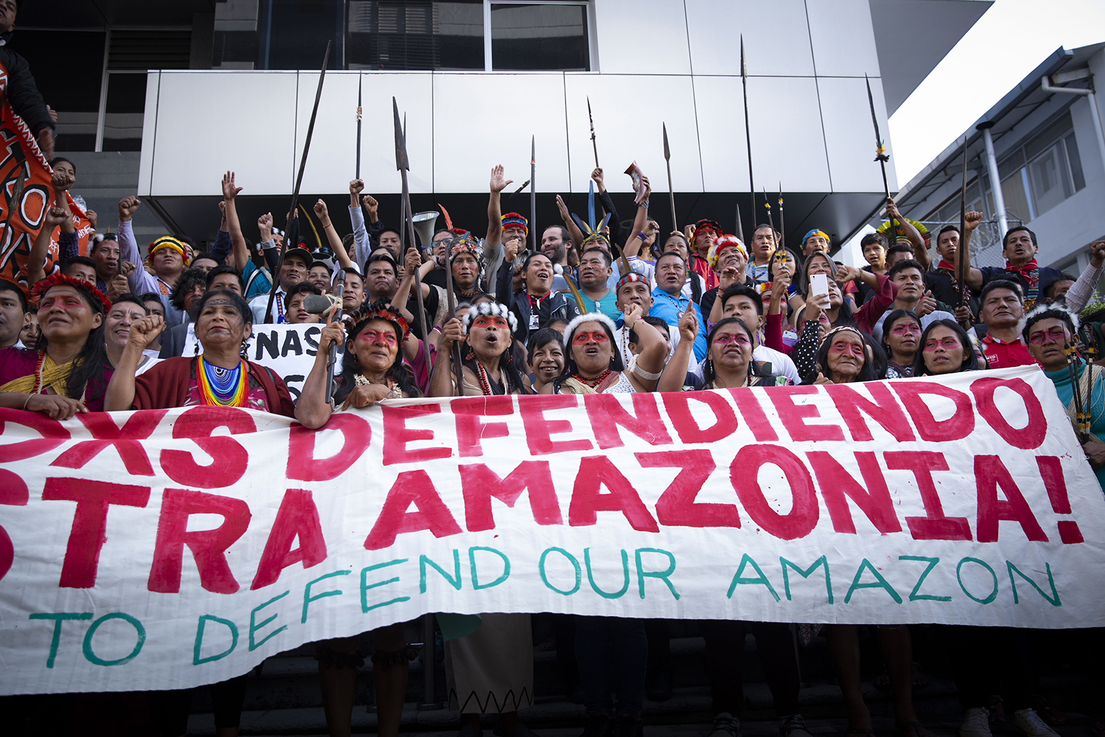 The Waorani people mobilize and unite with other indigenous nations including the Kichwa, Sapara, Andoa, Shiwiar, Achuar and Shuar, whose lives and lands are also threatened by oil drilling in the Ecuadorian Amazon.