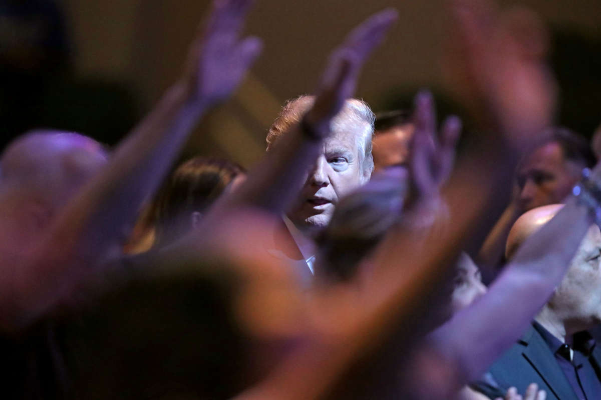 Donald Trump attends a worship service at the International Church of Las Vegas on October 30, 2016, in Las Vegas, Nevada.