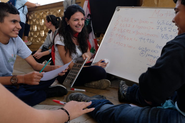 When schools were closed due to the protests, teachers held lessons at the sit-in in Beirut.