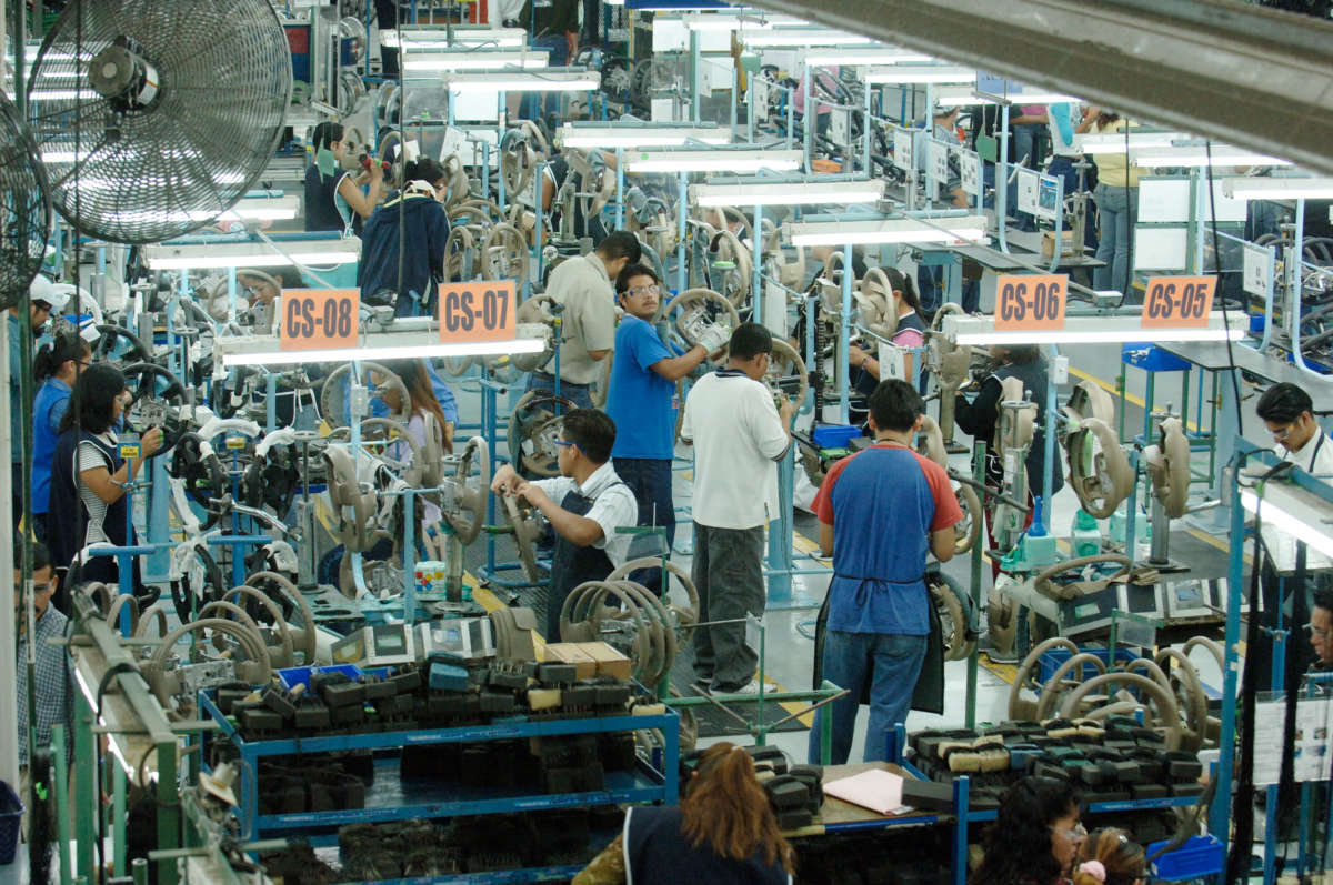 Steering wheel manufacturing at Delphi Delco Electronics de Mexico, a maquiladora plant across the U.S. border.