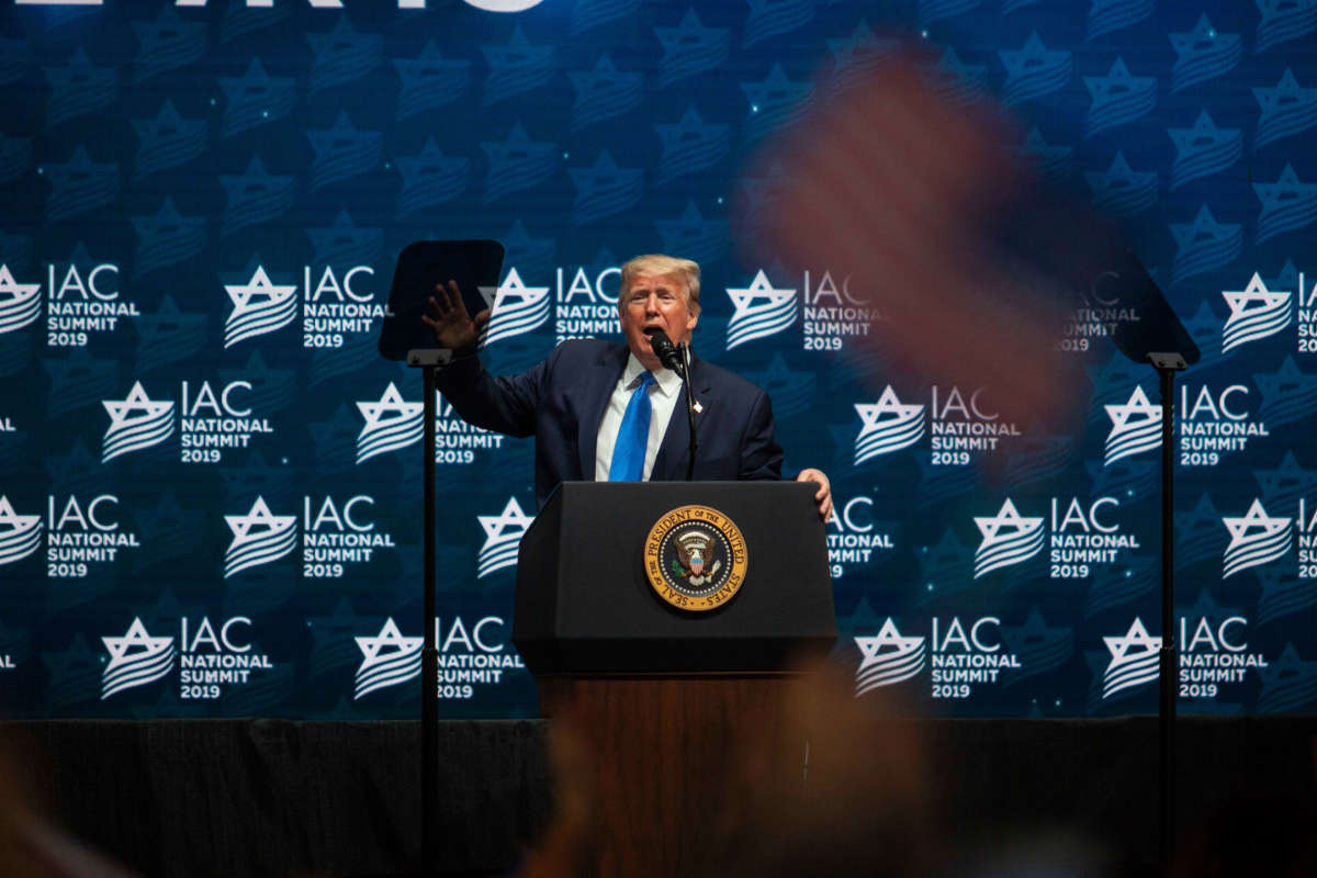 President Trump speaks at The Diplomat Conference Center for the Israeli-American Council Summit on December 7, 2019, in Hollywood, Florida.