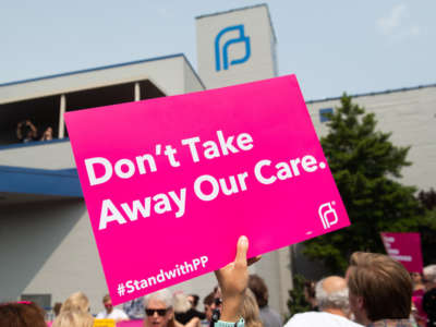 Pro-choice supporters and staff of Planned Parenthood hold a rally outside the Planned Parenthood Reproductive Health Services Center in St. Louis, Missouri, on May 31, 2019.