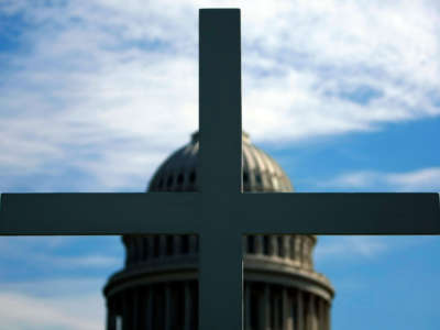 A 16-foot cross planted in front of the U.S. Capitol is displayed as part of a prayer vigil, October 6, 2008, in Washington, D.C.
