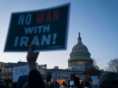 Demonstrators outside the Capitol call on the U.S. not to wage war against Iran on January 9, 2020, in Washington, D.C.
