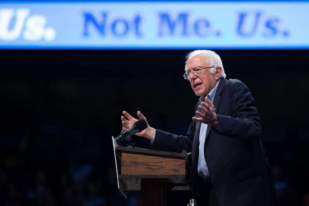 Sen. Bernie Sanders speaks to supporters at a campaign rally in Minneapolis, Minnesota, on November 3, 2019.