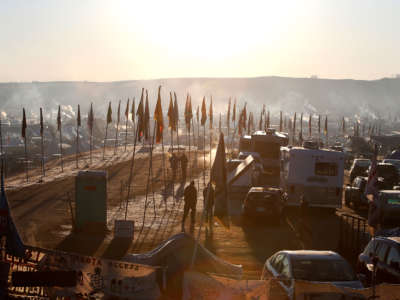 Sun rises over Oceti Sakowin camp in Cannon Ball, North Dakota, near Standing Rock on November 25, 2016.
