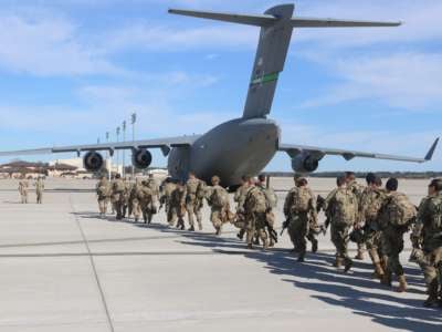 Paratroopers deploy from Pope Army Airfield, North Carolina, on January 1, 2020.